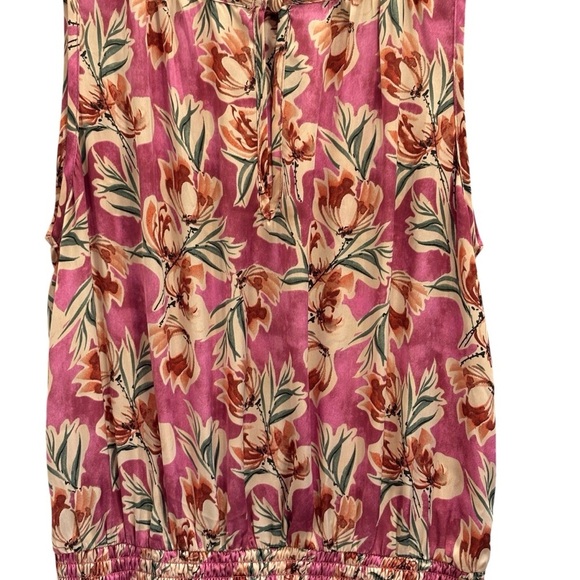 Evereve Floral Satin Dress Smocked Purple Eyelet Size Small Feminine Flirty - Picture 3 of 8